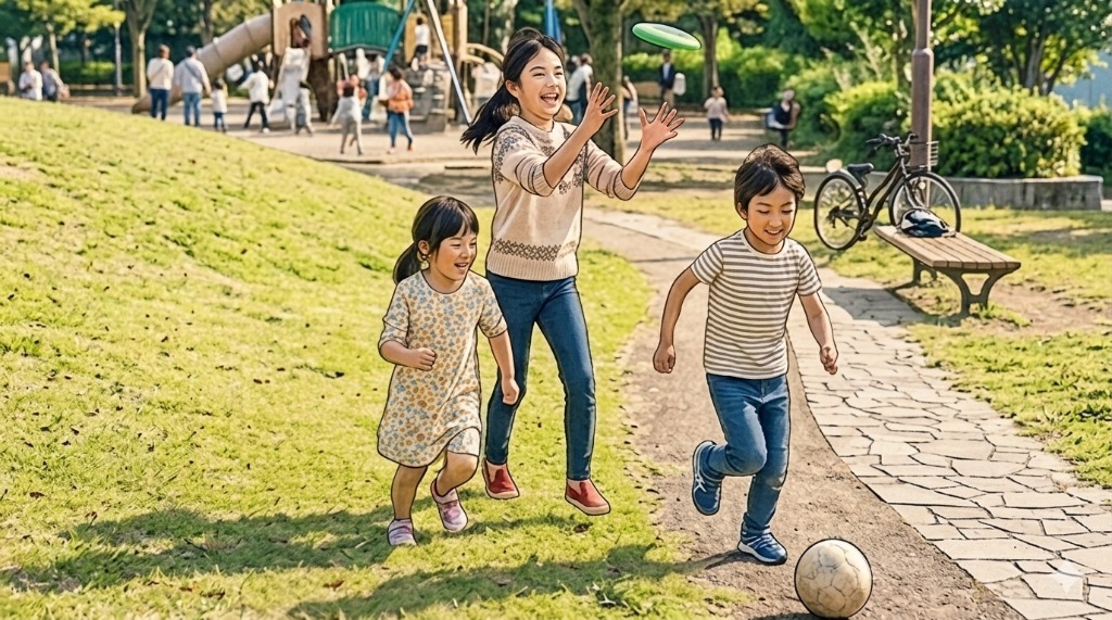 外遊びや運動で楽しく体を動かし感情コントロールを育む様子