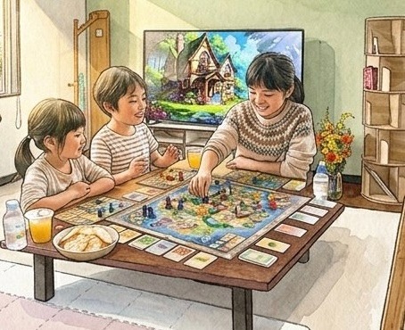 お友達とボードゲームで楽しくコミュニケーション（SST）を学ぶ様子